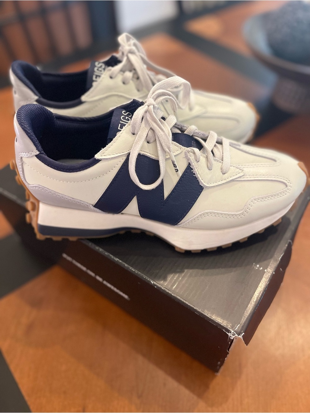 New Balance Women’s White & Navy Leather Sneaker